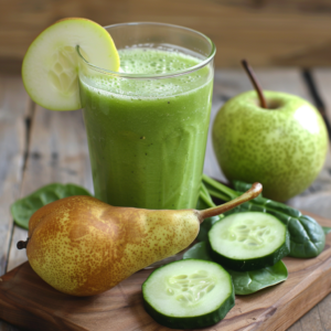 Experience the zestful burst of health with our Citrus Sunrise smoothie, elegantly presented in a glass and adorned with a crisp apple slice. This revitalizing blend is brimming with fresh ingredients—crafted from whole pears, juicy apples, crisp cucumber slices, and vibrant spinach leaves. Each sip radiates the essence of a sunrise, delivering natural energy that's as uplifting as it is nourishing. At Zestful Blends, we prioritize eco-friendly practices to ensure our products are as good for the planet as they are for you. Indulge in the freshness and vitality that only nature can offer—bursting with goodness!