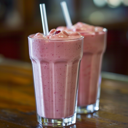 Two tall glasses brimming with our creamy Avocado Green Dream smoothies, each topped with eco-friendly straws and ready to delight your taste buds. This luscious pink blend, featuring bits of succulent berries and the rich goodness of avocado, sits invitingly on a rustic wooden table. Bursting with nutrients and vibrant flavors, these smoothies are a testament to Zestful Blends’ commitment to health and freshness. In the softly blurred background, the spotlight is on these dreamy beverages that promise pure vitality in every sip.