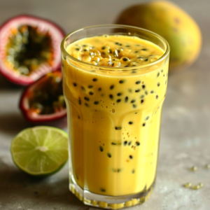 A glass brimming with our invigorating Avocado Green Dream, bursting with goodness and visible black chia seeds, rests on a rustic surface. In the background, a halved passion fruit, zesty lime, and creamy avocado enrich the scene with their vibrant hues. This refreshing delight embodies the essence of Zestful Blends—where health benefits meet unmatched freshness in every sip. Discover our range of fruit salads, juices, snacks, smoothies, whole fruit packs, and delectable desserts—all crafted to nourish your body and soul while embracing eco-friendly practices.