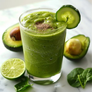 A glass of Citrus Sunrise garnished with a refreshing cucumber slice, surrounded by vibrant fresh ingredients: a halved avocado, a zesty lime half, crisp spinach leaves, and a whole cucumber. This creamy smoothie is topped with a hint of black pepper and bursts with the invigorating touch of citrus—it's sunrise in a glass! Packed with essential nutrients and crafted from eco-friendly, fresh produce, Zestful Blends brings you health benefits bursting with goodness in every sip. Enjoy our range of fruit salads, juices, snacks, smoothies, whole fruit packs, and desserts—all designed to keep you feeling your best and brimming with energy.