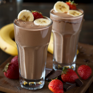 Two tall glasses of our Avocado Green Dream, each crowned with fresh banana slices, create a tantalizing scene atop a rustic wooden board. Surrounding the drinks are vibrant strawberries, creamy avocado chunks, and decadent chocolate pieces. The slightly blurred background accentuates the rich, lively colors of our ingredients. Bursting with goodness and packed with essential nutrients, this refreshing smoothie is just one example of Zestful Blends' commitment to health and freshness! Enjoy our eco-friendly creations that nourish your body and delight your senses.