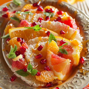 Dive into Citrus Fusion, a vibrant medley bursting with goodness! Our luscious fruit salad features zesty slices of orange, grapefruit, and tangerine, all kissed by nature's finest pomegranate seeds and adorned with fresh mint leaves. Arranged beautifully on a decorative white plate, this dish is as visually captivating as it is deliciously refreshing. Experience health in every bite with Zestful Blends’ commitment to freshness and eco-friendly practices.