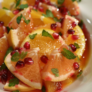 Close-up of our vibrant Citrus Fusion, bursting with goodness! Featuring juicy orange slices paired with tart pomegranate seeds and refreshing mint leaves, all lightly drizzled with a sweet, natural dressing. This delightful medley of citrus flavors and textures offers a fresh and appetizing presentation. At Zestful Blends, we prioritize your health and the planet’s wellbeing by using only the freshest ingredients in our fruit salads, juices, snacks, smoothies, whole fruit packs, and desserts—all crafted to perfection just for you! Enjoy the perfect blend of flavor and nutrition with every bite.