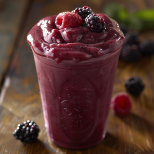 Delight in a glass of our Deep Forest Berry Blend smoothie, overflowing with a medley of healthful, fresh berries. Topped with succulent raspberries and blackberries, the smoothie radiates an irresistible dark purple hue that screams vitality. Scattered around are more luscious berries, enhancing the vibrant and wholesome appeal. Every sip is bursting with goodness and meticulously curated to boost your wellness journey. Experience the pure essence of nature's bounty with Zestful Blends! 🌿🍇 #FreshnessRedefined #BurstingWithGoodness