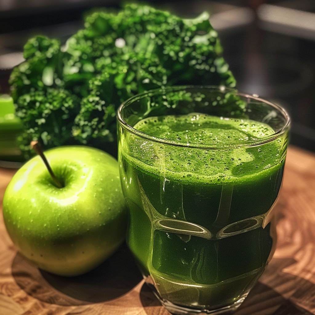 A glass of our Emerald Energy Smoothie sits proudly on a wooden surface, accompanied by a crisp green apple and vibrant leafy kale. This thick, frothy delight is bursting with goodness—an emerald beacon of health and vitality. At Zestful Blends, we craft our smoothies using only the freshest ingredients to deliver unparalleled flavor and nourishment. Enjoy this eco-friendly beverage that not only fuels your day but also supports sustainable practices. Indulge in the refreshing taste and nutritious benefits you deserve!