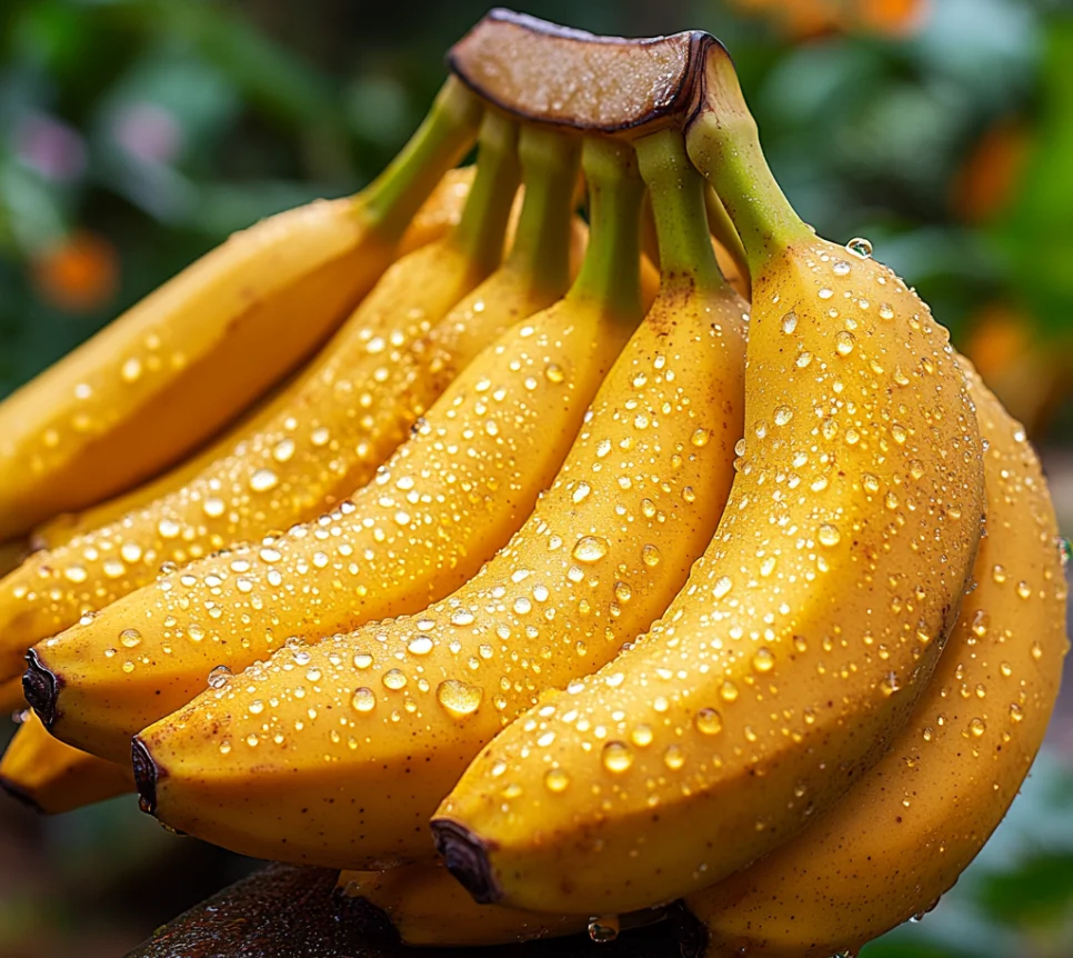 Fresh ripe yellow bananas highlighting banana health benefits.